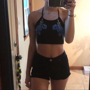 a floral embroidered shirt